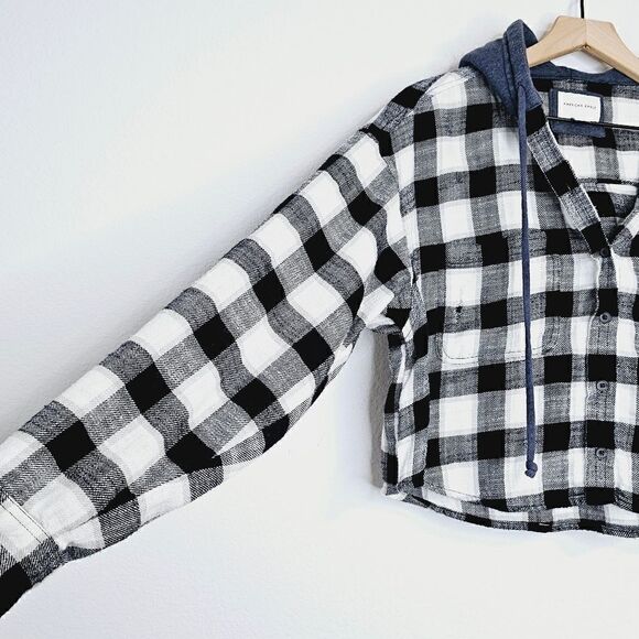 AE Cozy Cabin Oversized Hoodie Button Down Flannel Lightweight Jacket Top - Picture 9 of 13